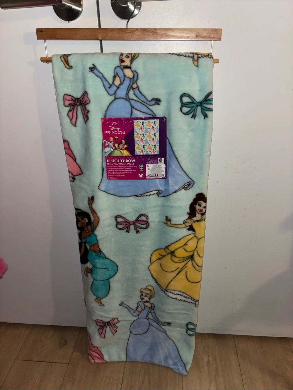 Disney Princess Plush Throw Blanket - Pastel Blue, Yellow, Pink